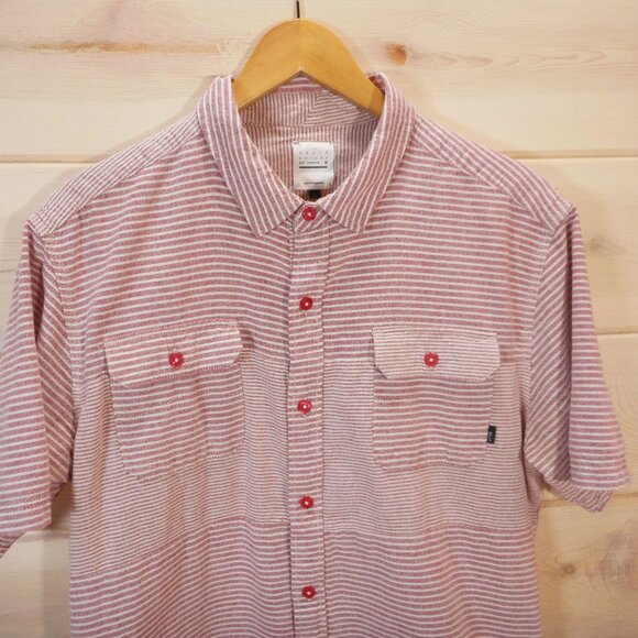 Split Co Men's size L Short Sleeve Button-up Shirt Casual Striped Flap Pockets - Picture 2 of 10